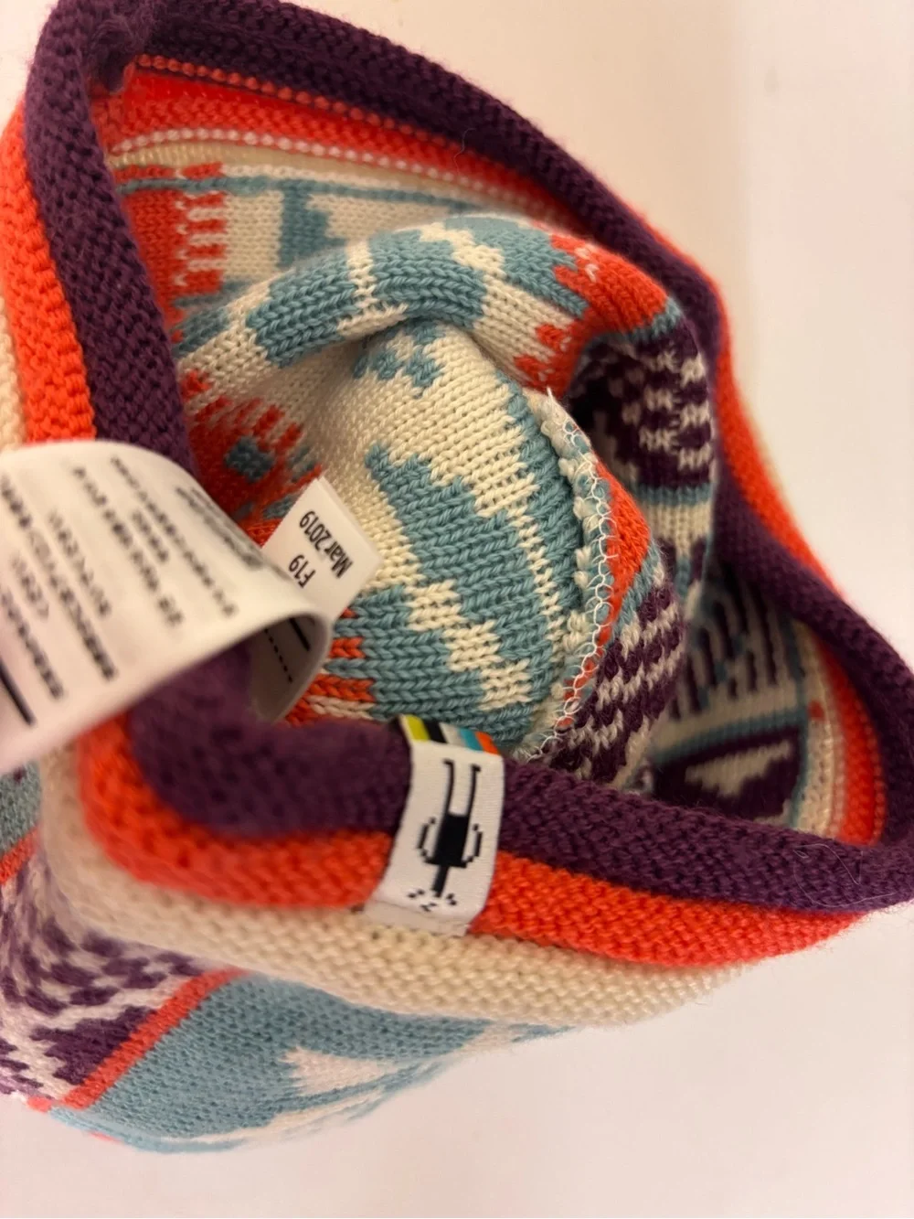 Smartwool 100% Wool Snowflake Print Pom Beanie in Aqua, Coral & Purple